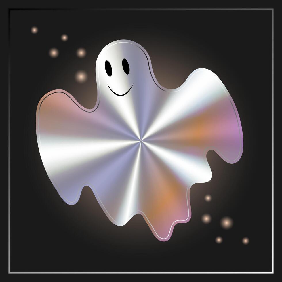 Holographic halloween ghost sticker vector