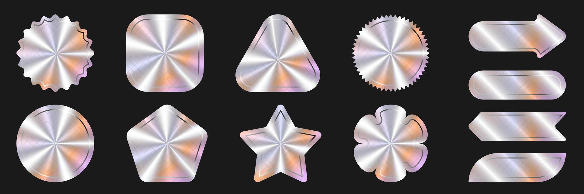 Collection of 12 holographic label templates vector