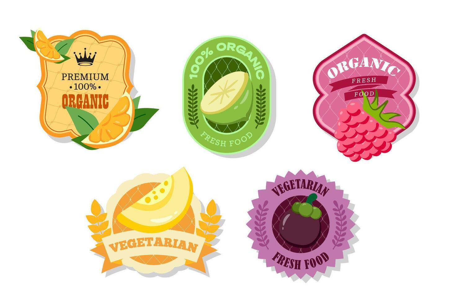 Colorful organic and vegetarian food labels vector