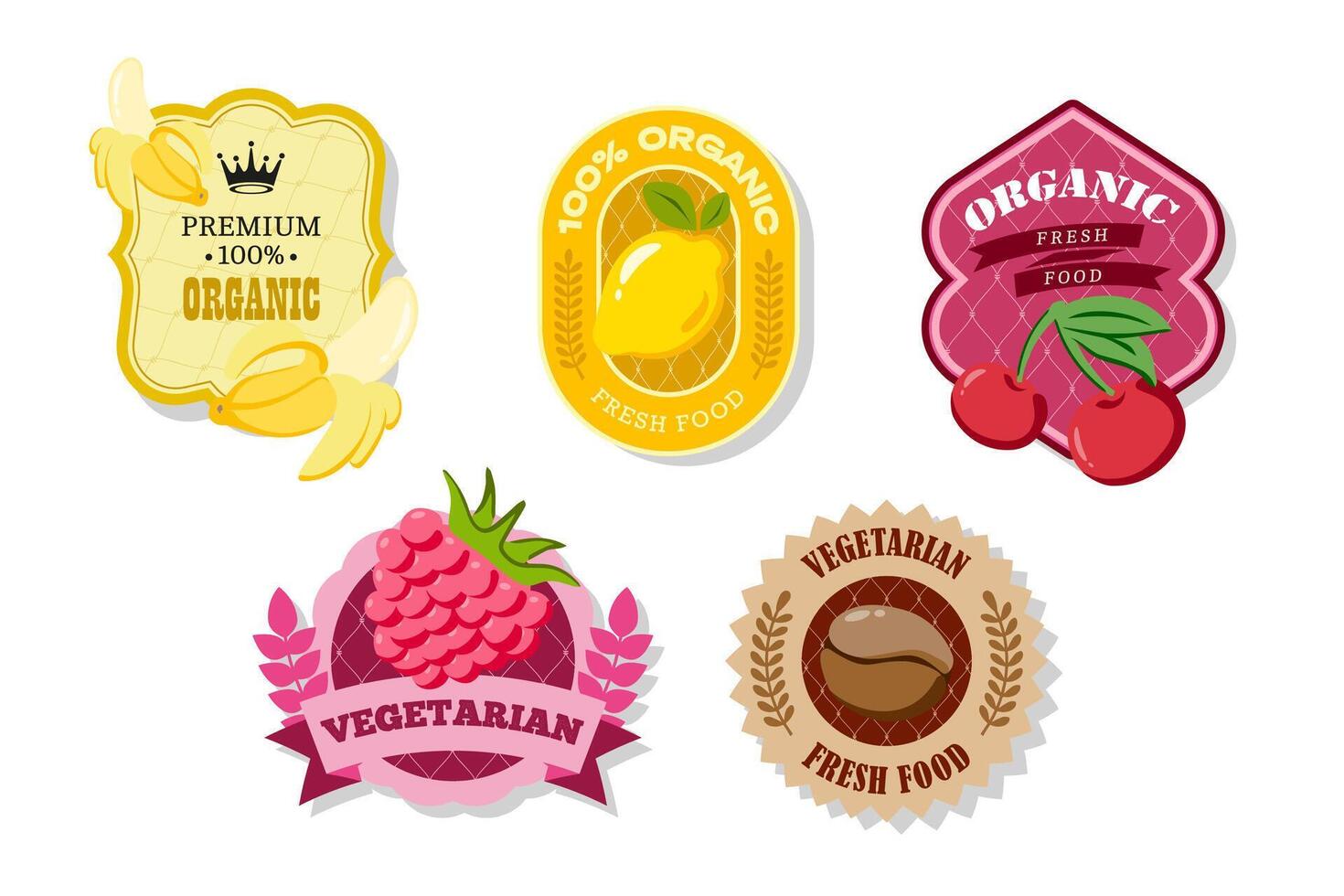 Colorful organic food labels design vector