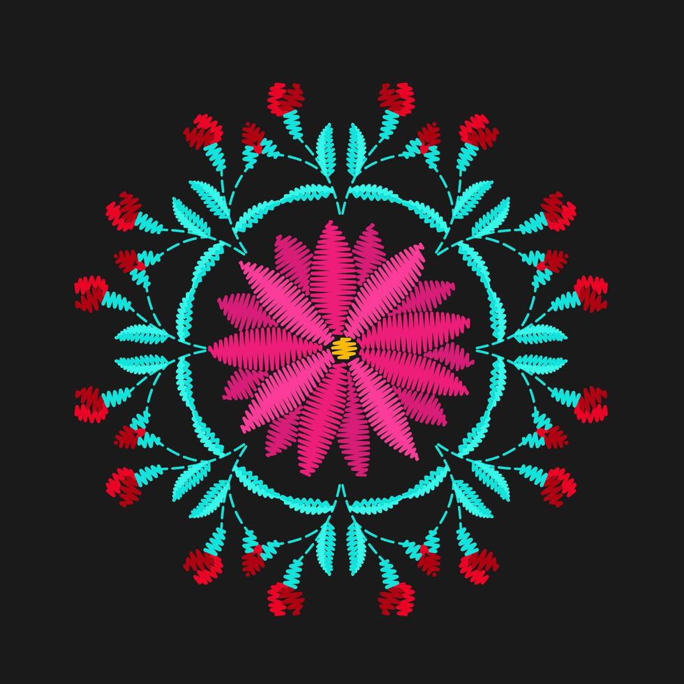 Embroidery Round Flower Stitched Design vector