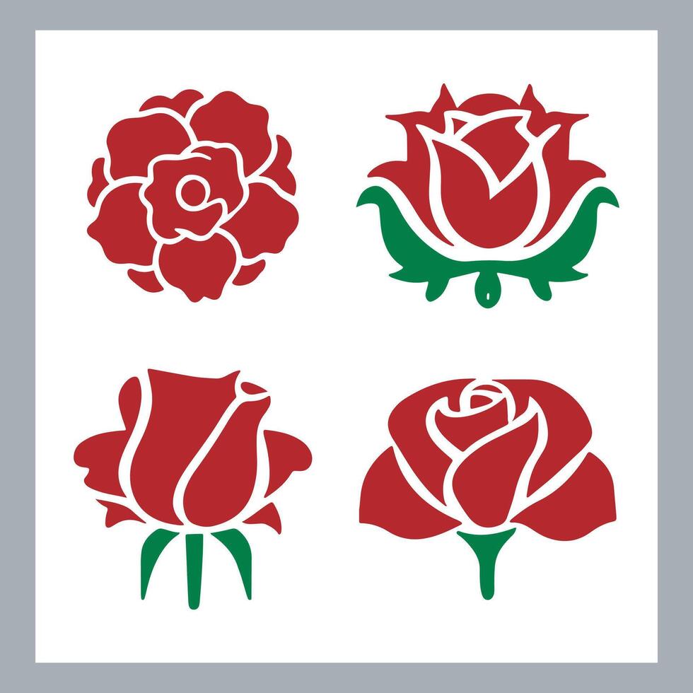 Four Elegant Red Rose Designs in a Simple, Classic Style, Perfect for Branding or Decoration vector