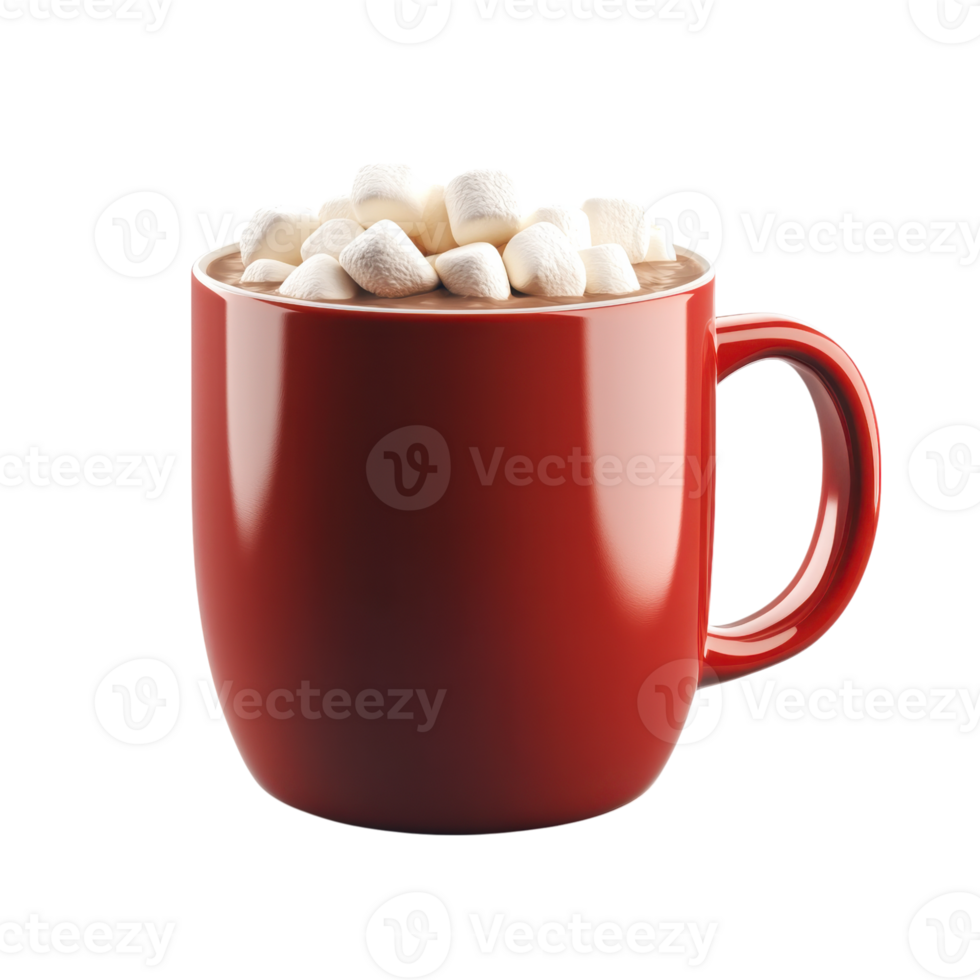 Warm cup of hot chocolate topped with fluffy marshmallows on a cozy winter day indoors, Transparent Background png