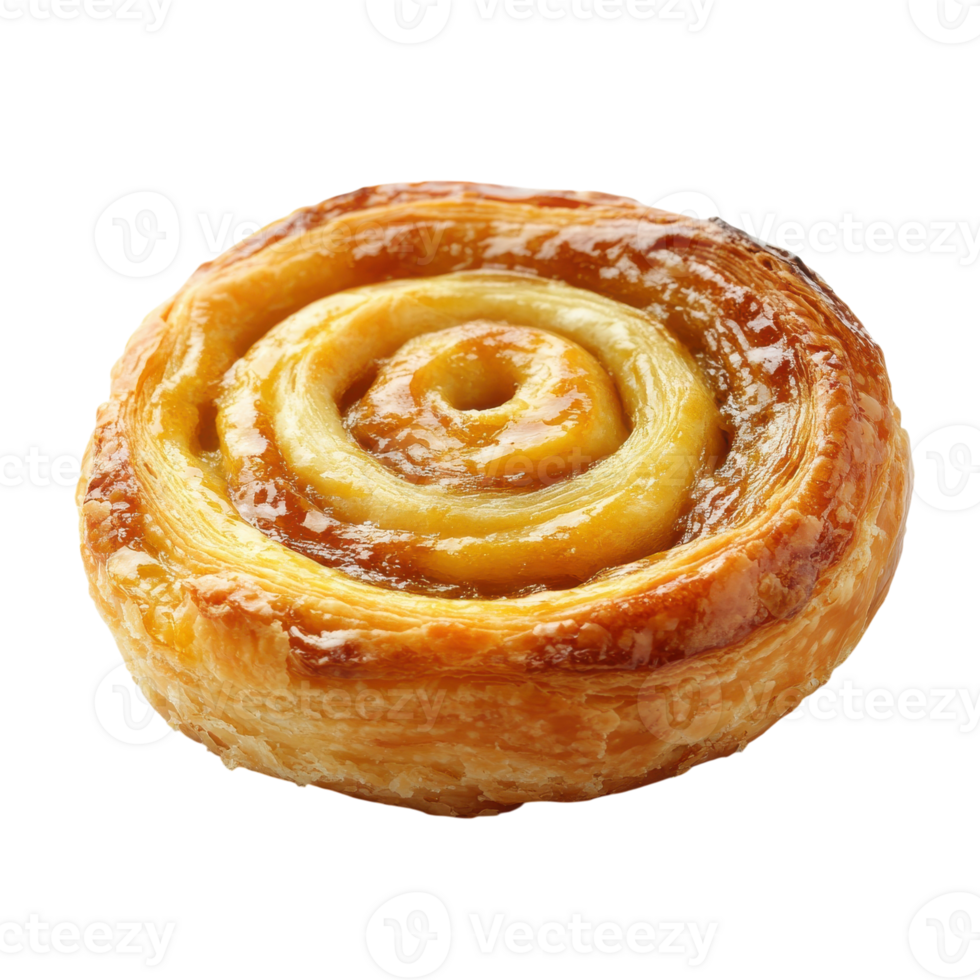 Freshly baked pastry with a golden swirl sitting on a clean surface in a cozy bakery setting, Transparent Background png