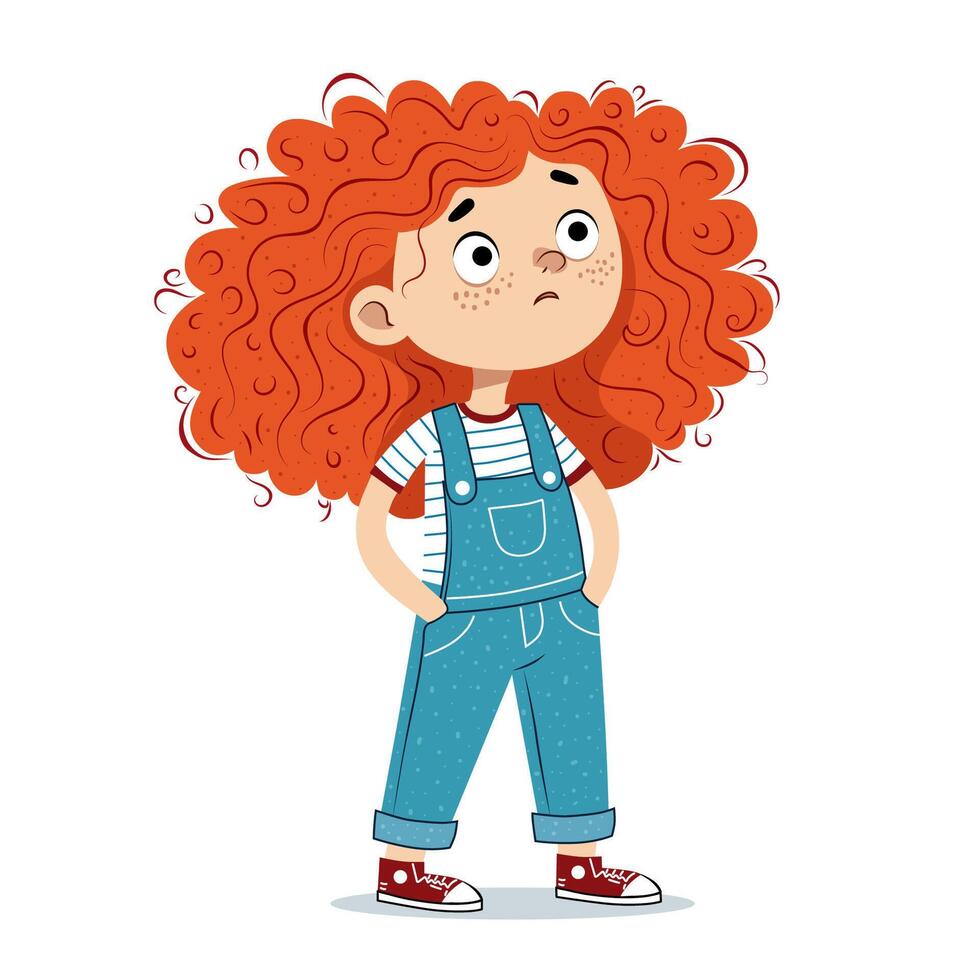 Cute girl with curly red hair. vector