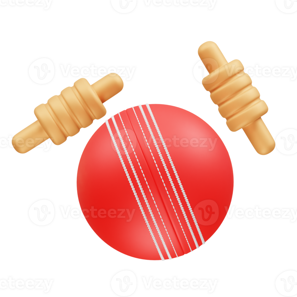 Cricket ball and stumps and bails icon 3d rendering illustration png