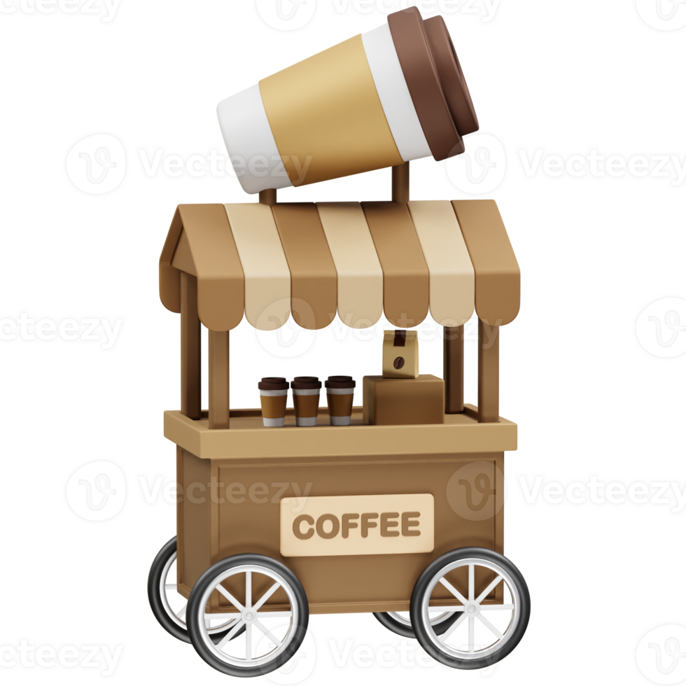 Coffee Cart icon 3d. Coffee food cart icon 3d rendering illustration png