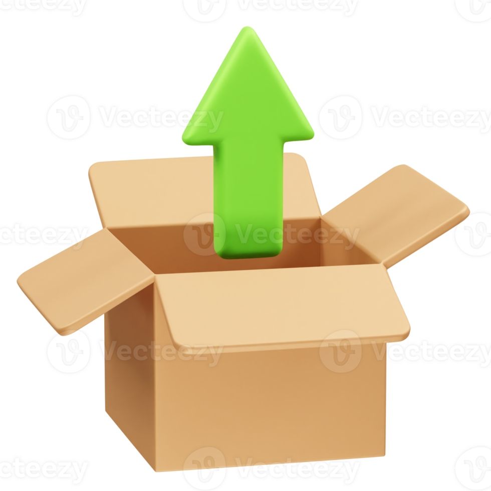 Carton Upload Box with Green Arrow icon 3d render illustration png