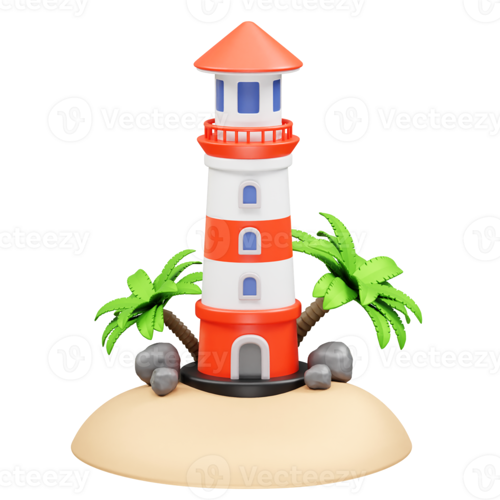 Lighthouse on a Tropical Island icon 3d rendering illustration png