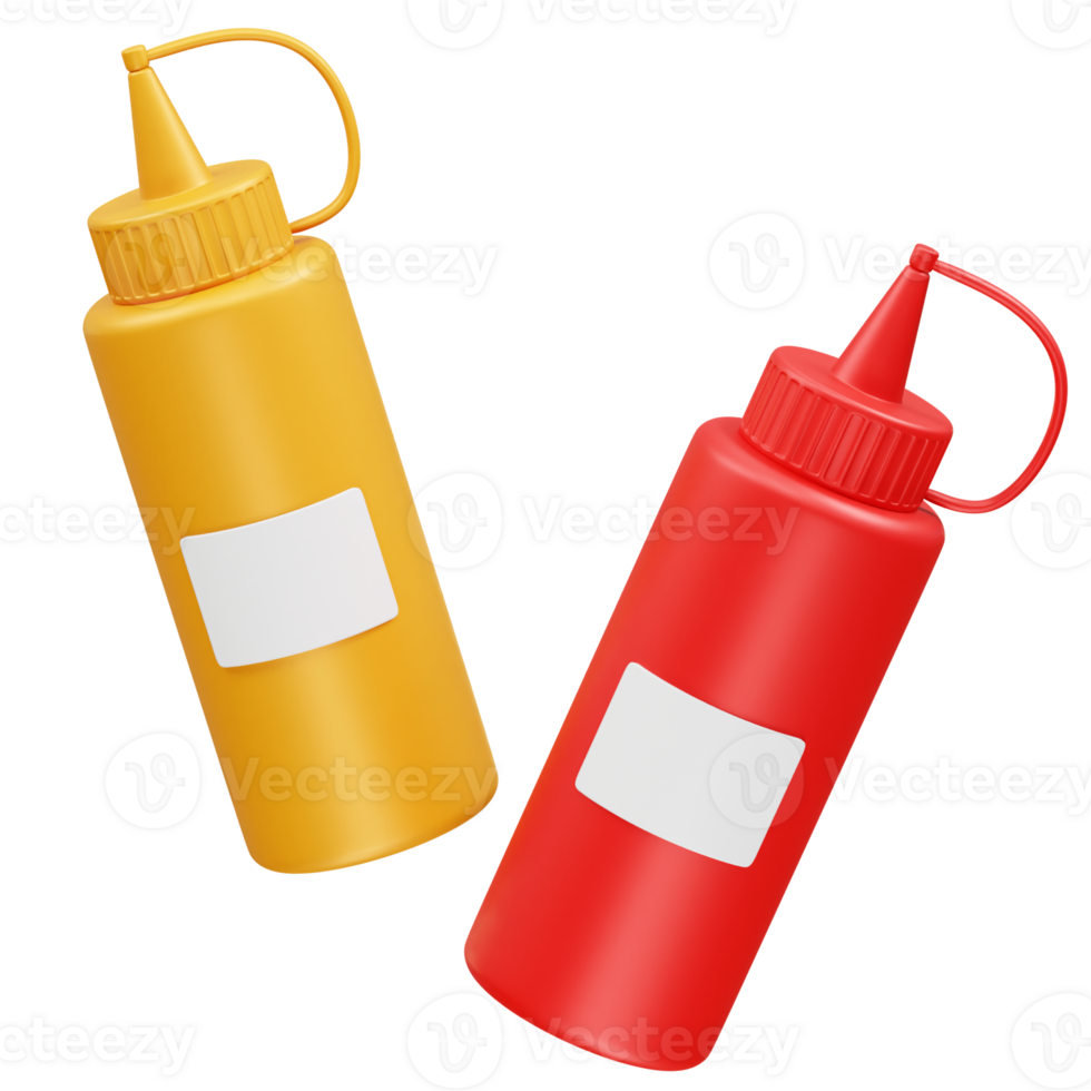 Ketchup and Mustard Squeeze Bottles icon 3d rendering illustration png