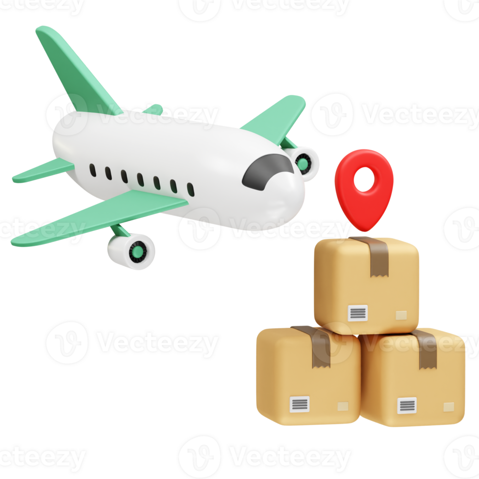 Air cargo delivery concept with airplane and packages icon 3d render illustration png