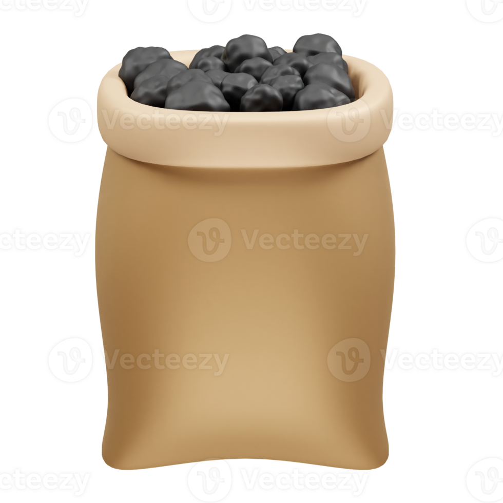 Sack of coal icon 3d rendering illustration. Black coal bag icon 3d illustration png