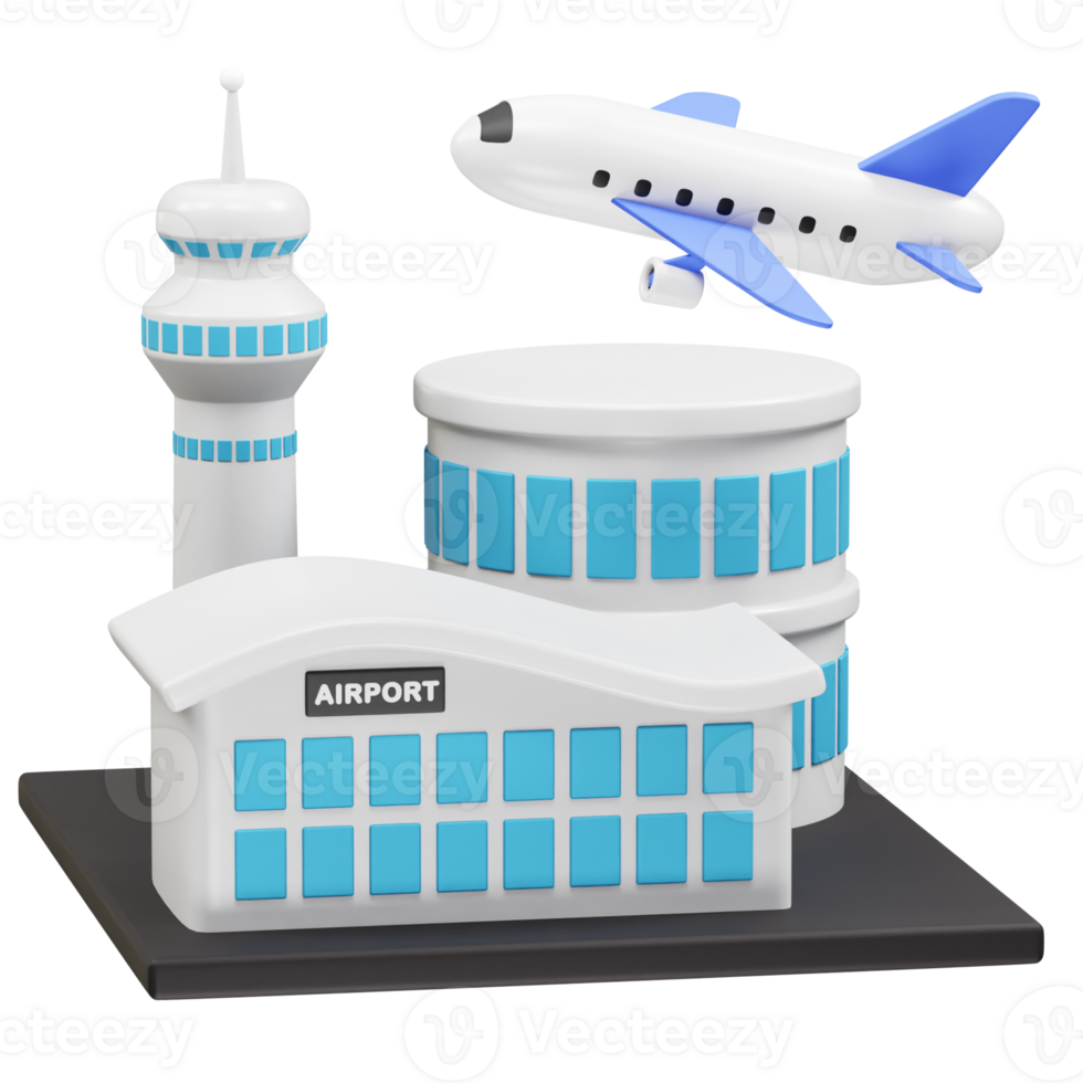 Airport Scene with Airplane Taking Off icon 3d rendering illustration png