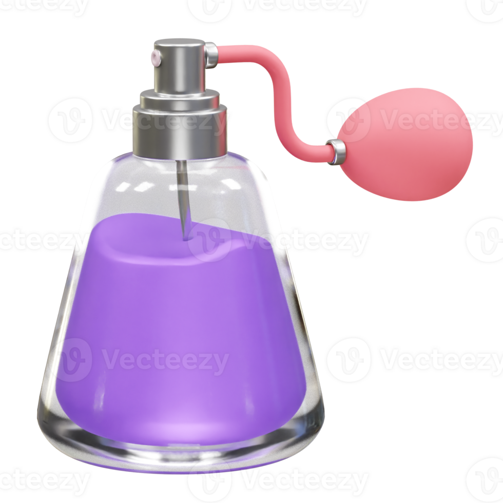 Elegant Perfume Bottle with Pink Bulb and Purple Liquid icon 3d rendering illustration png