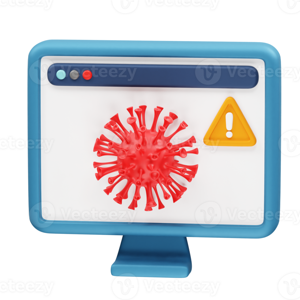 virus Warning on Computer Screen icon 3d rendering illustration png