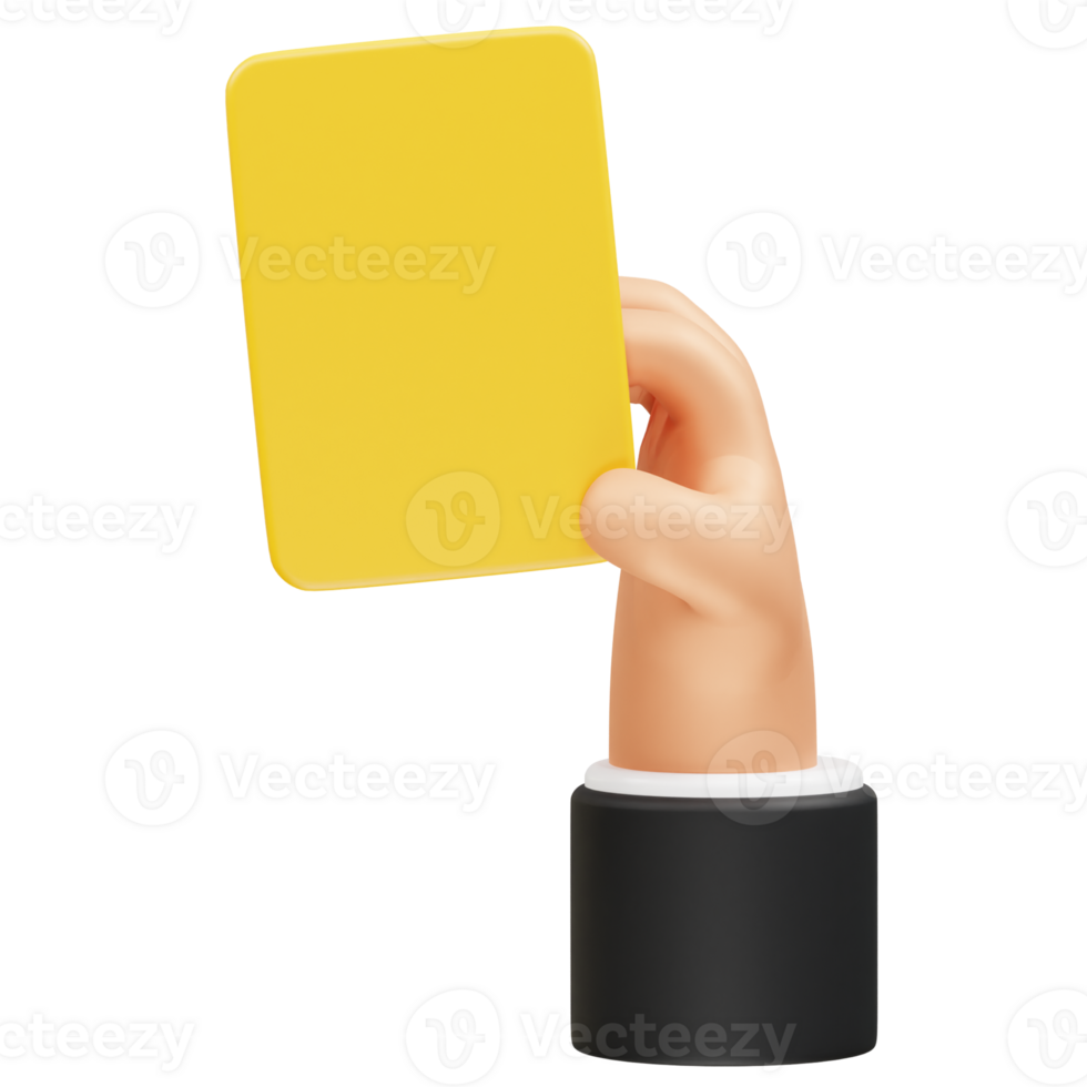 Hand holding a yellow card icon 3d rendering illustration png