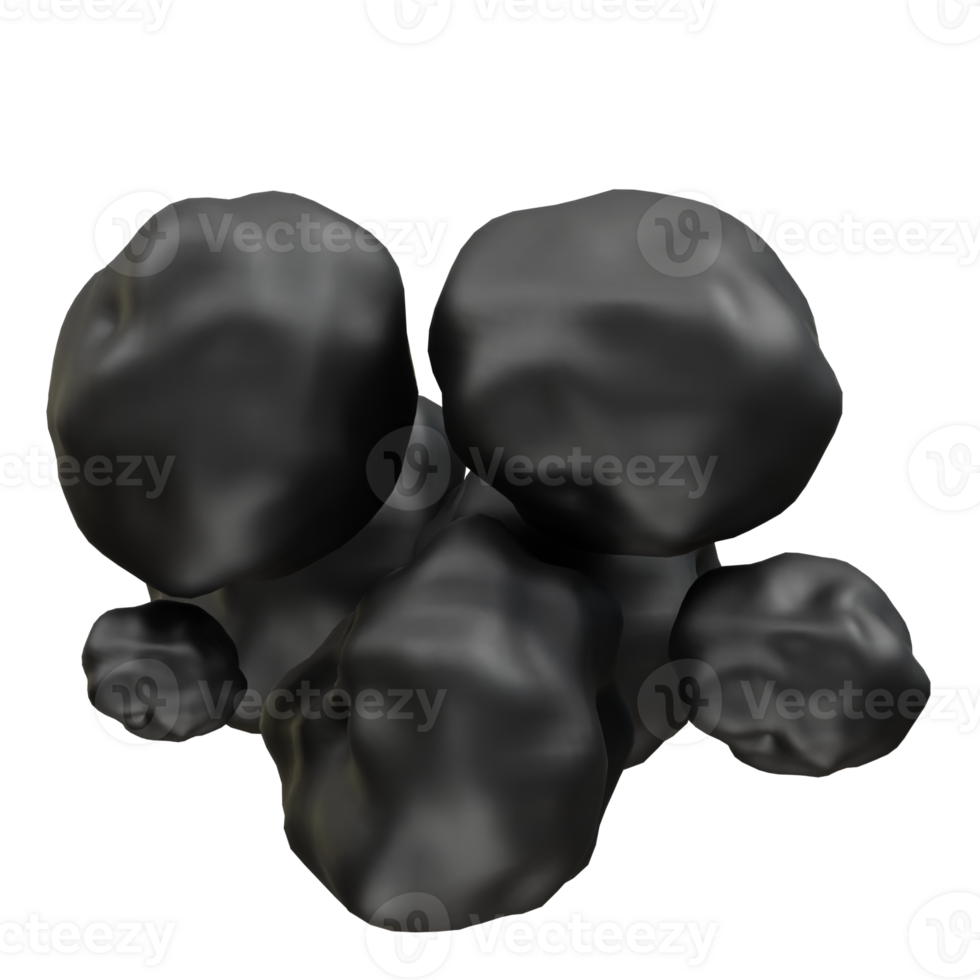 cluster of black coal rocks icon 3d rendering illustration png