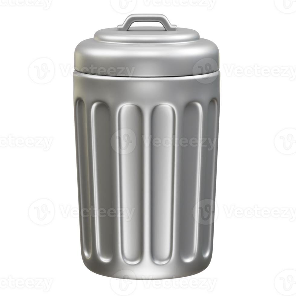 metal trash can with a lid and handle icon 3d. Trash bin recycle bin icon 3d illustration png