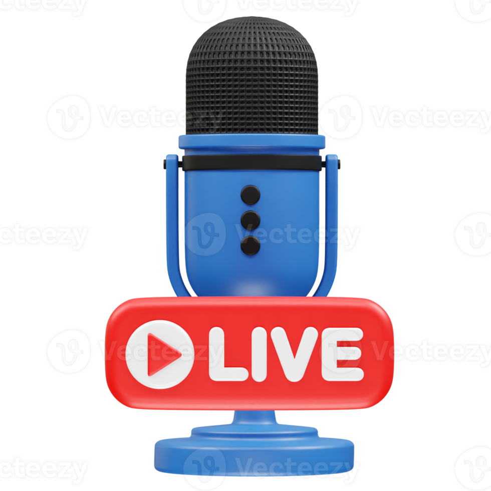 microphone with a red live badge icon 3d render illustration png
