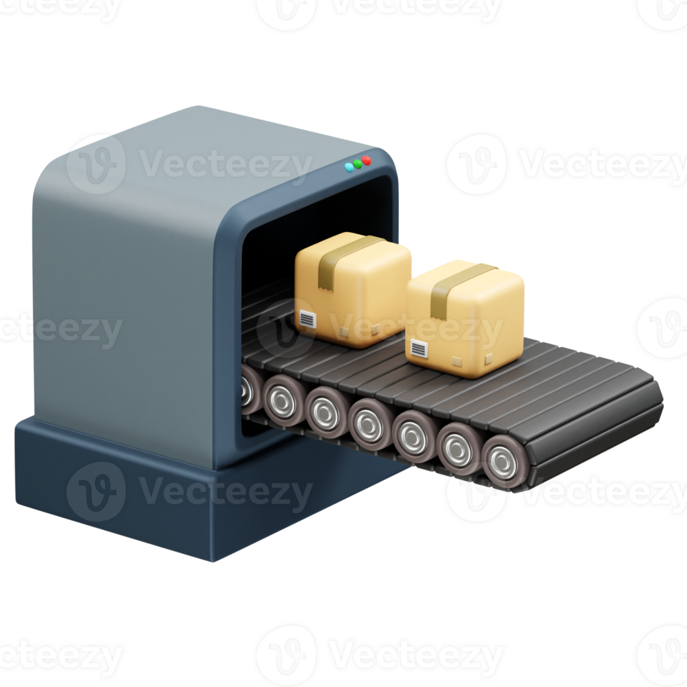 Conveyor Belt System with Packages icon 3d. Conveyor Belt with delivery box icon 3d illustration png