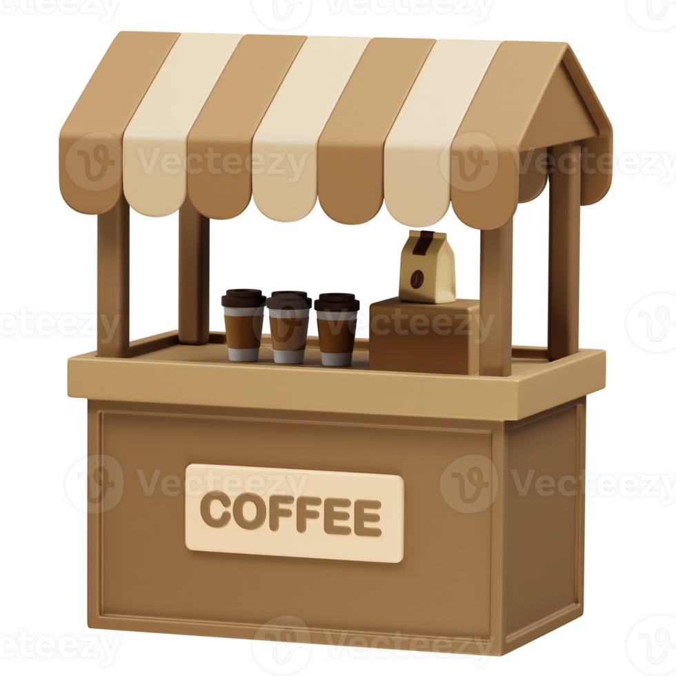 Coffee Stand food cart Illustration icon 3d render png
