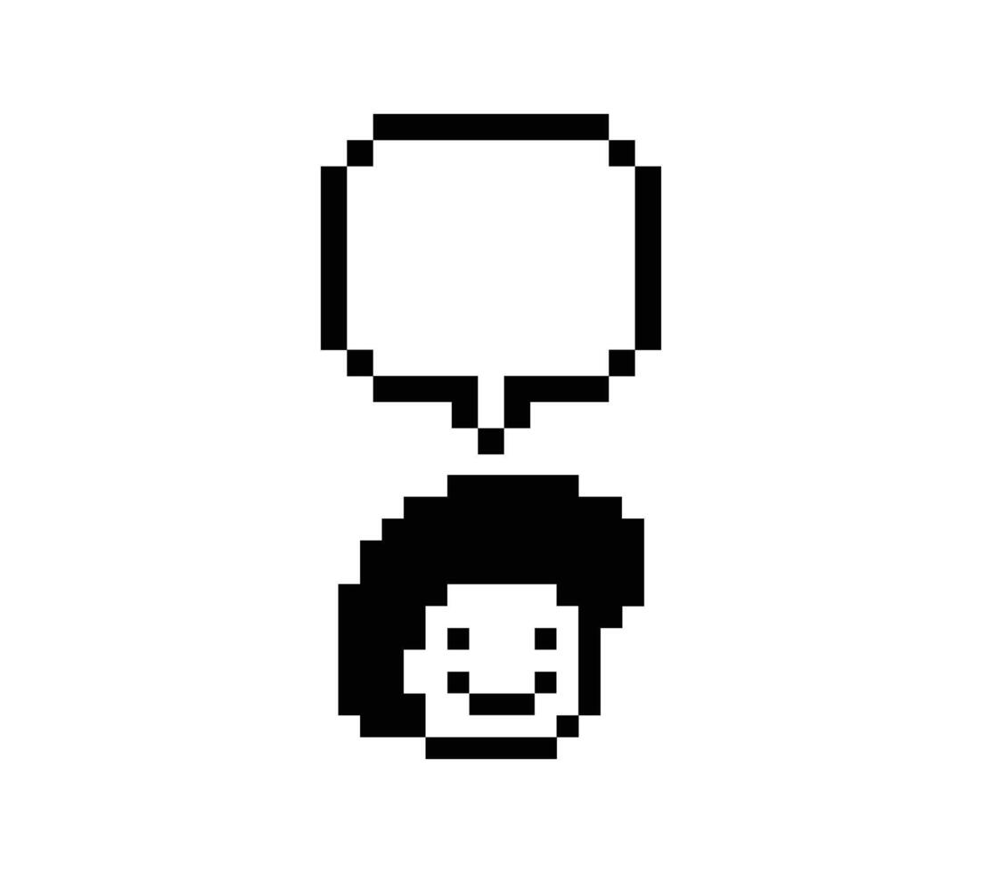 Pixel art of face man male boy talk speak bubble information feedback balnk chat. vector