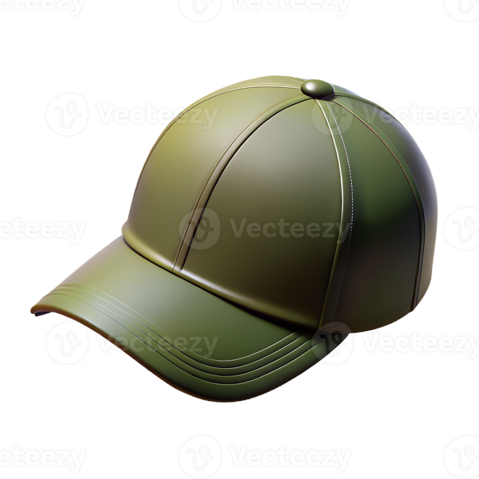 Plain olive green baseball cap with curved brim and stitching png