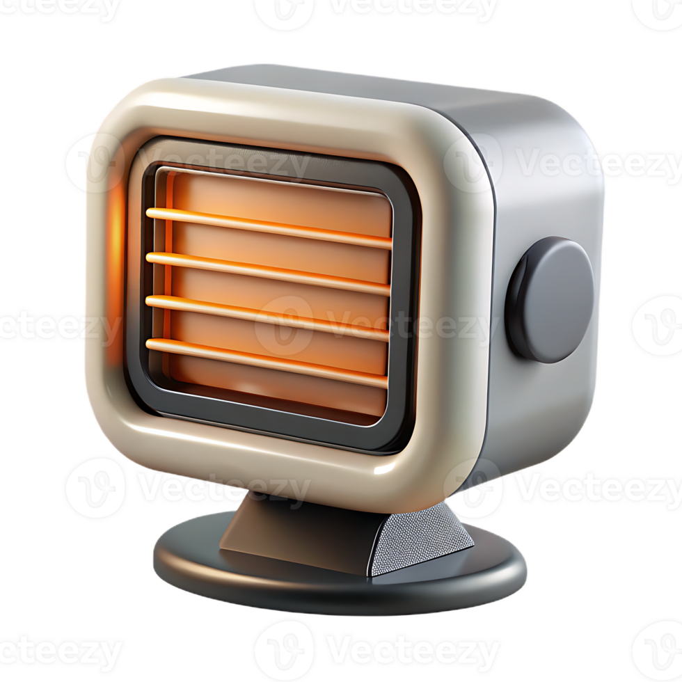 Electric heater with glowing orange elements on transparent stand png