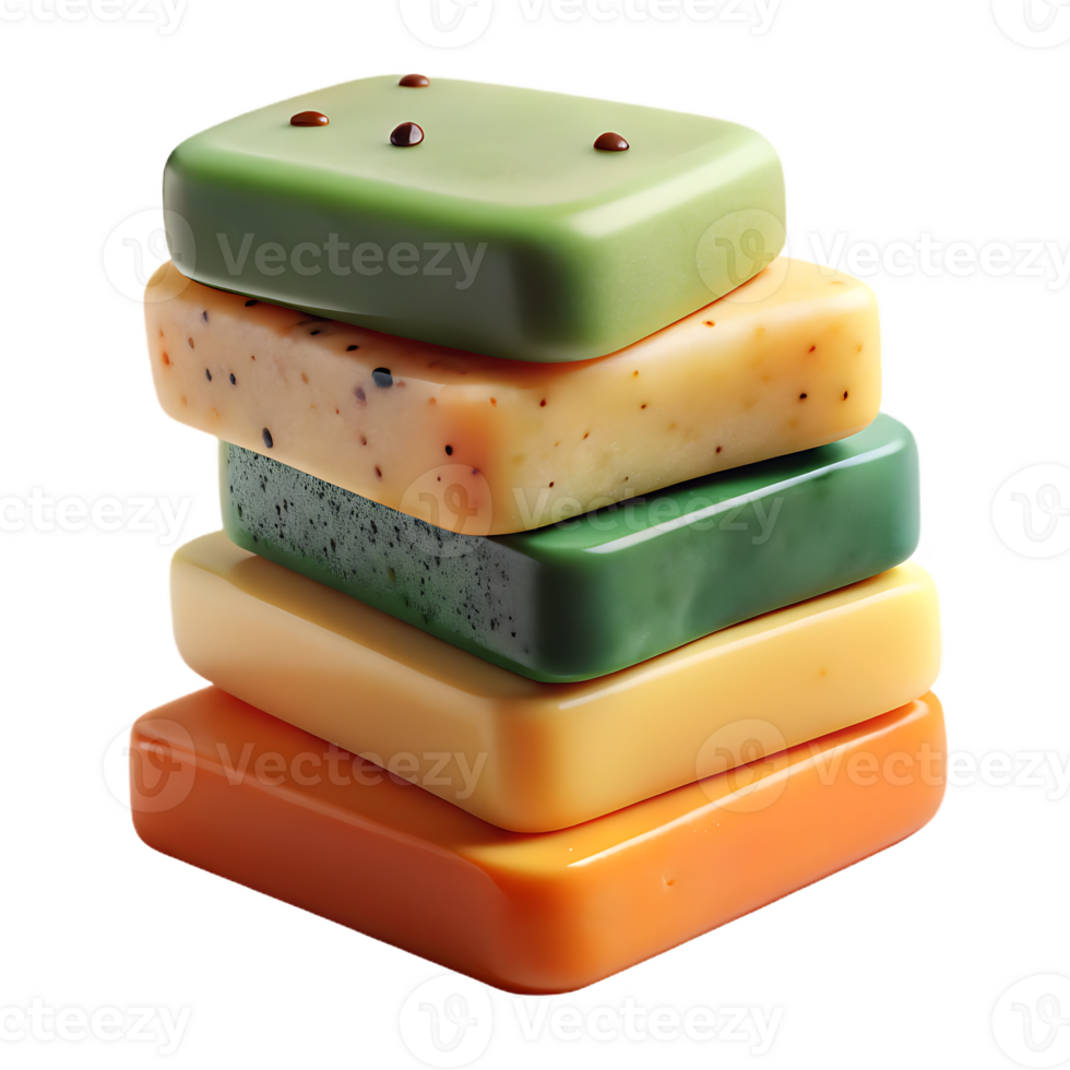 Stack of colorful handmade soaps with natural ingredients png
