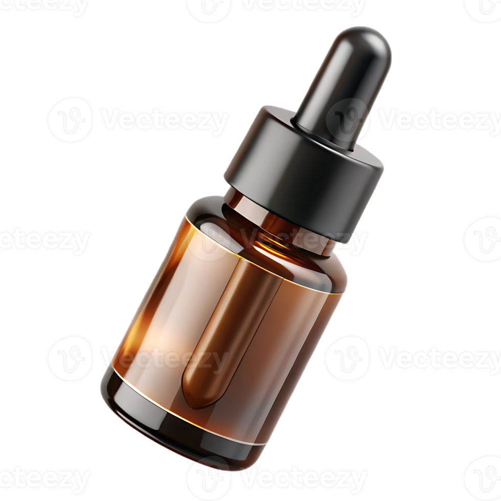 Amber dropper bottle with transparent cap on transparent background png