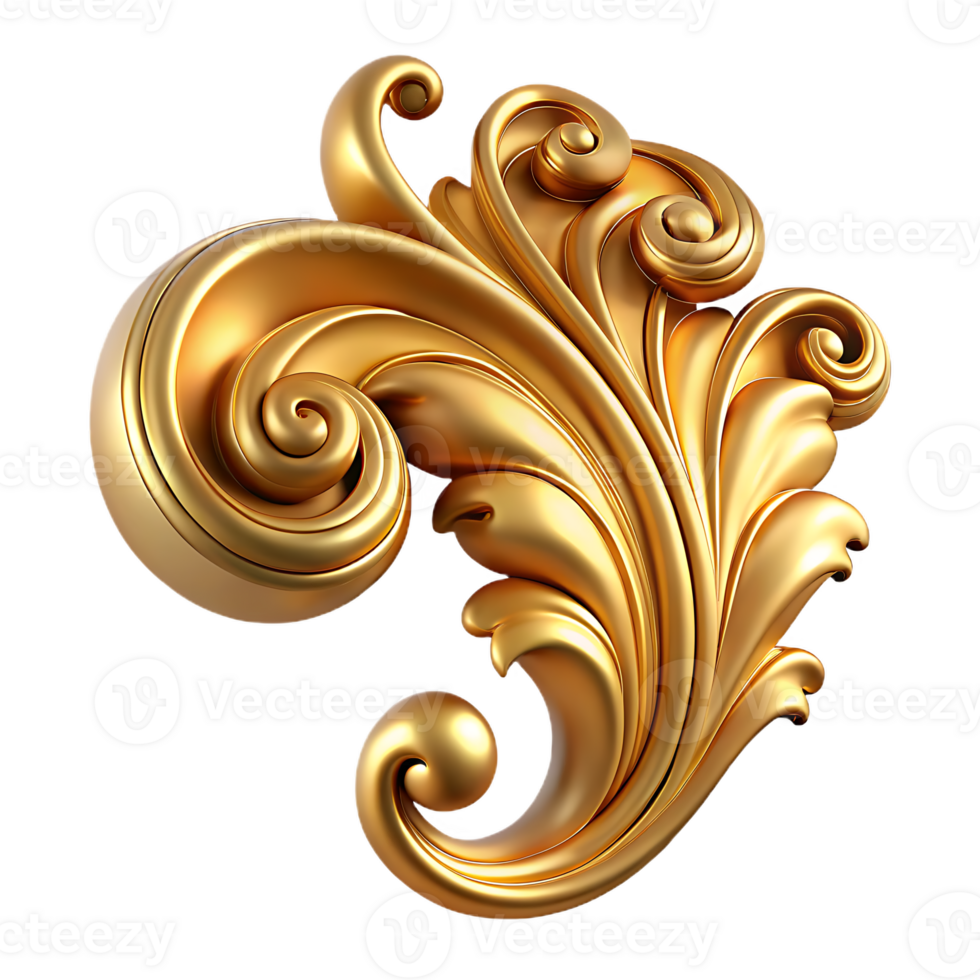 Golden scrollwork ornament with swirling floral detail png