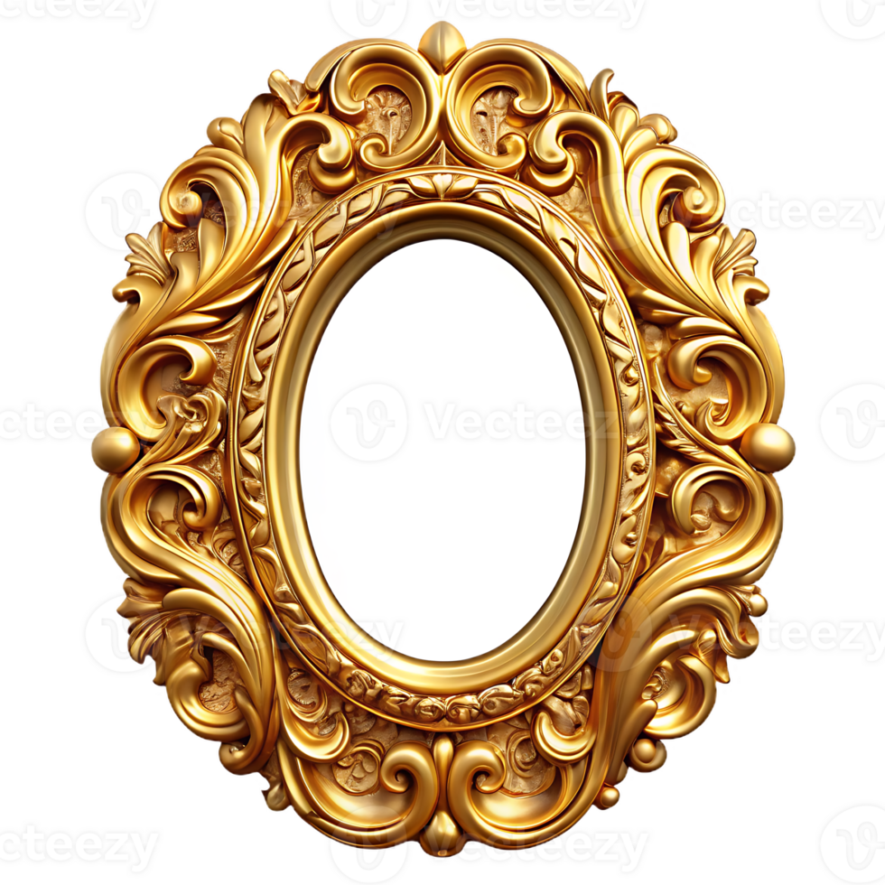 Antique oval frame with baroque scrollwork and floral design png