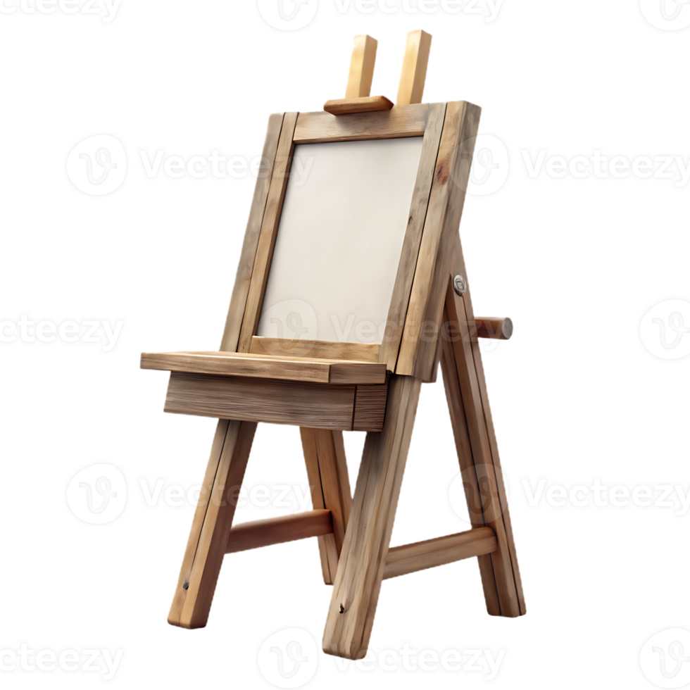 Wooden artist easel with blank canvas ready for painting or drawing png