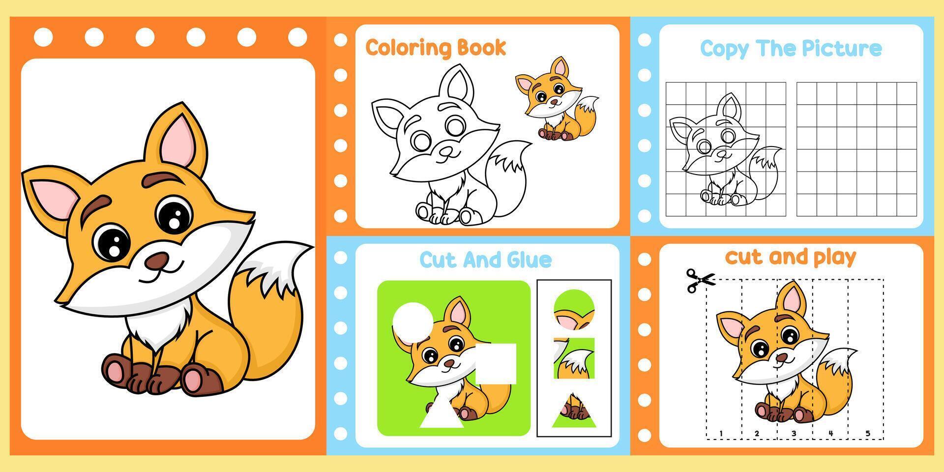 worksheets pack for kids a fox . vector
