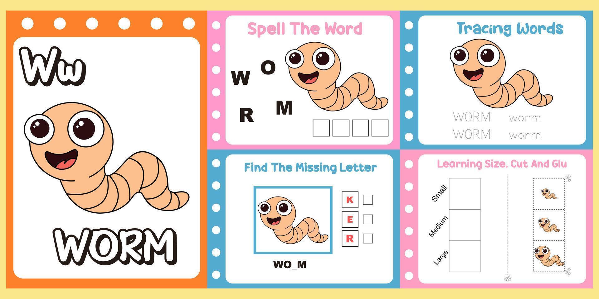 worksheets pack for kids a worm . illustration vector