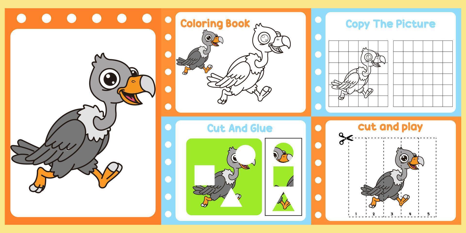 worksheets pack for kids a vulture . vector