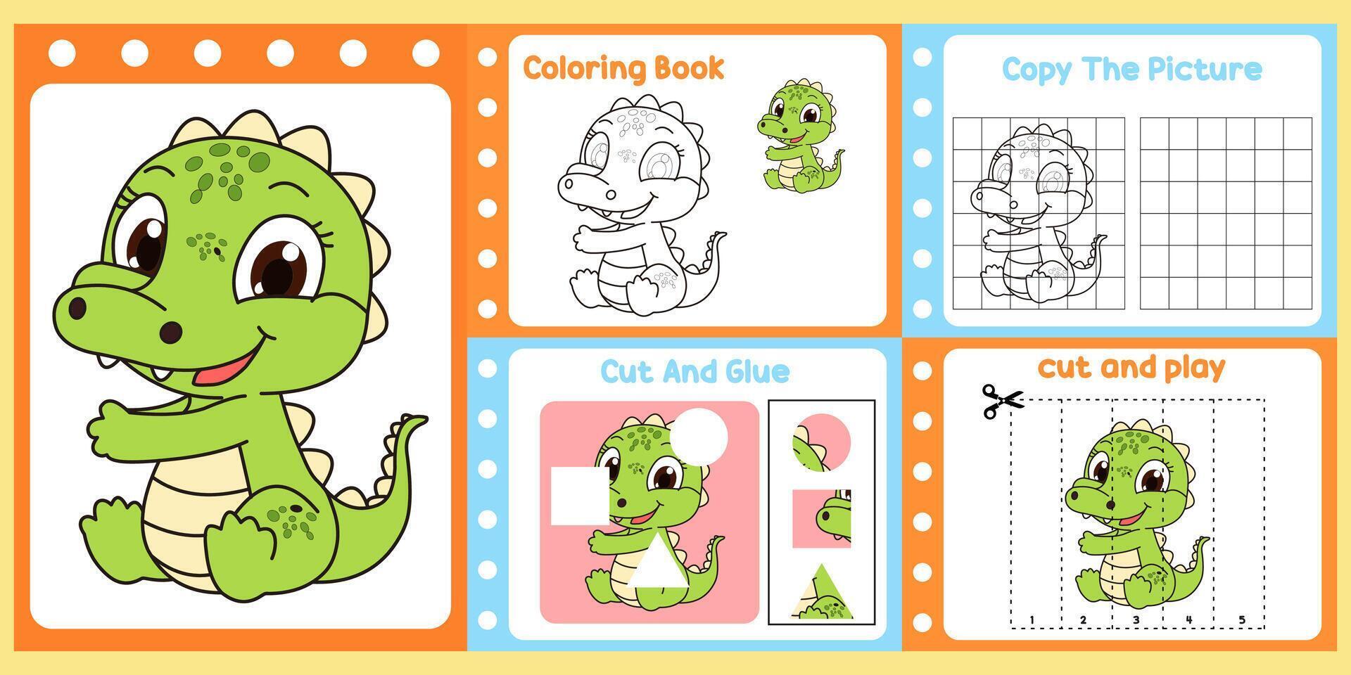 worksheets pack for kids an alligator . vector