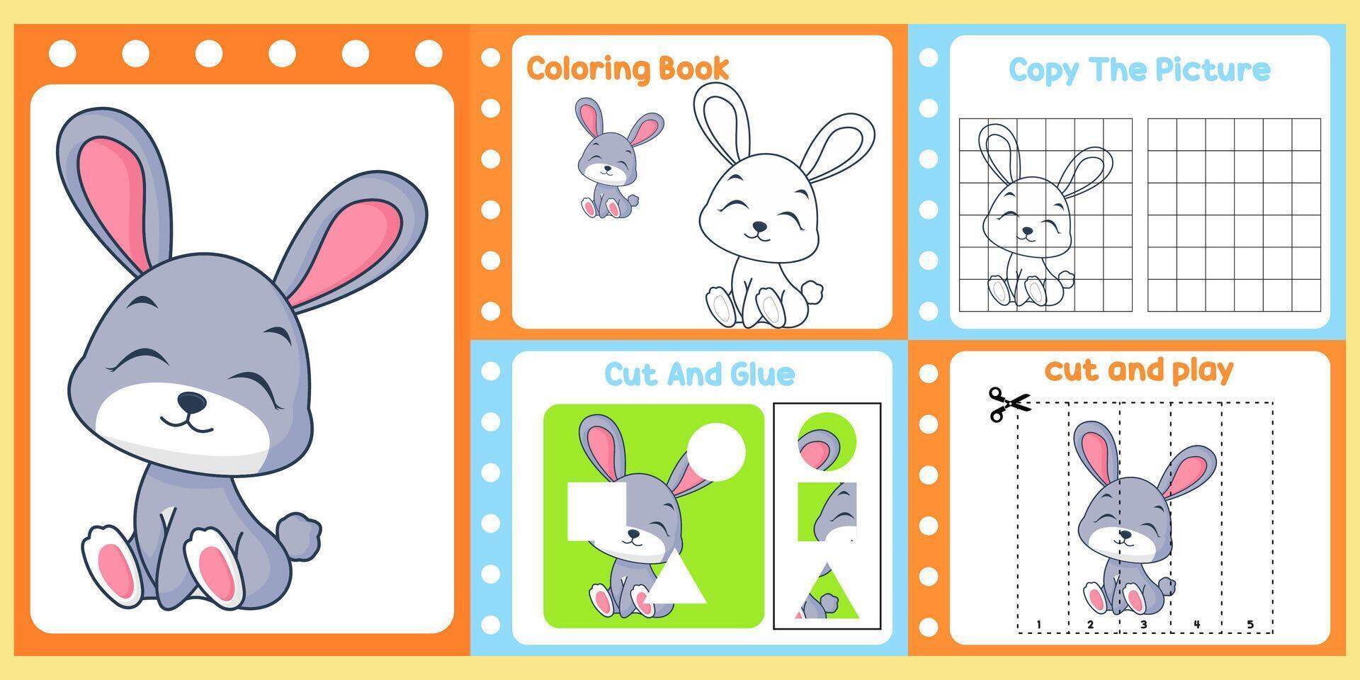 worksheets pack for kids a cute rabbit . vector