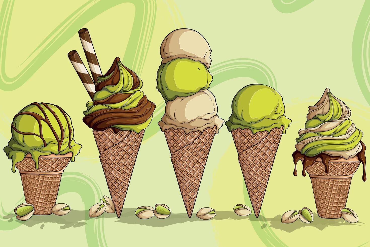 Assorted ice cream cones with flavors vector