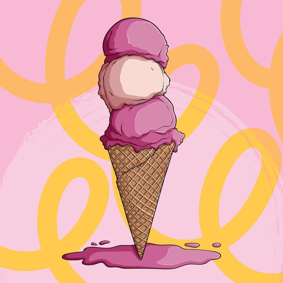 Colorful ice cream cone illustration vector