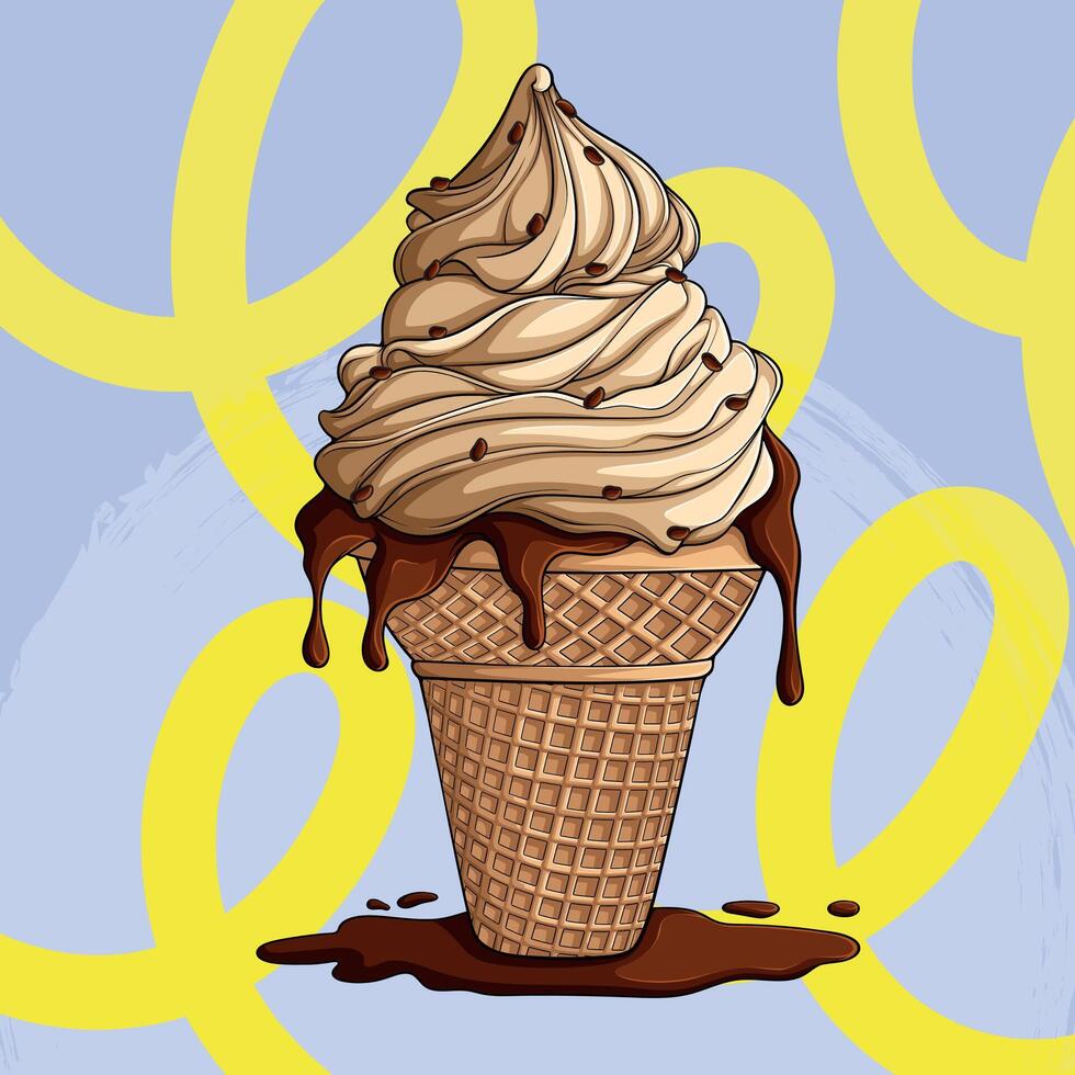 Chocolate swirl ice cream cone vector