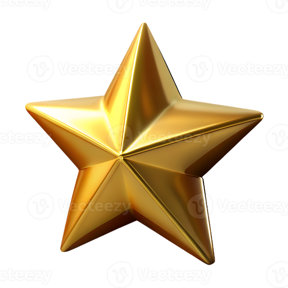 Golden five pointed star with metallic sheen and sharp points png