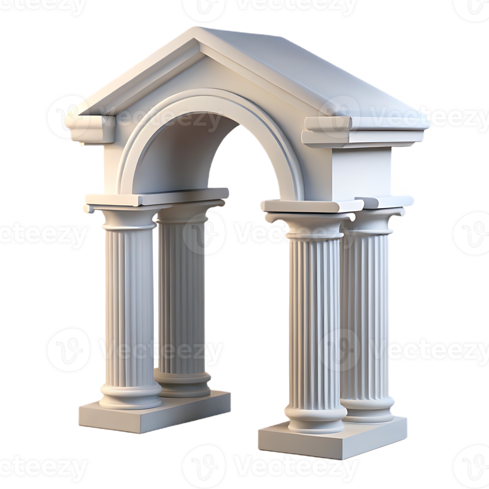 Architectural white archway with pediment and columns on transparent background png