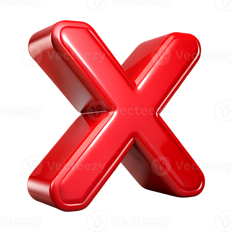 Glossy red cross symbol for error or incorrect concept png