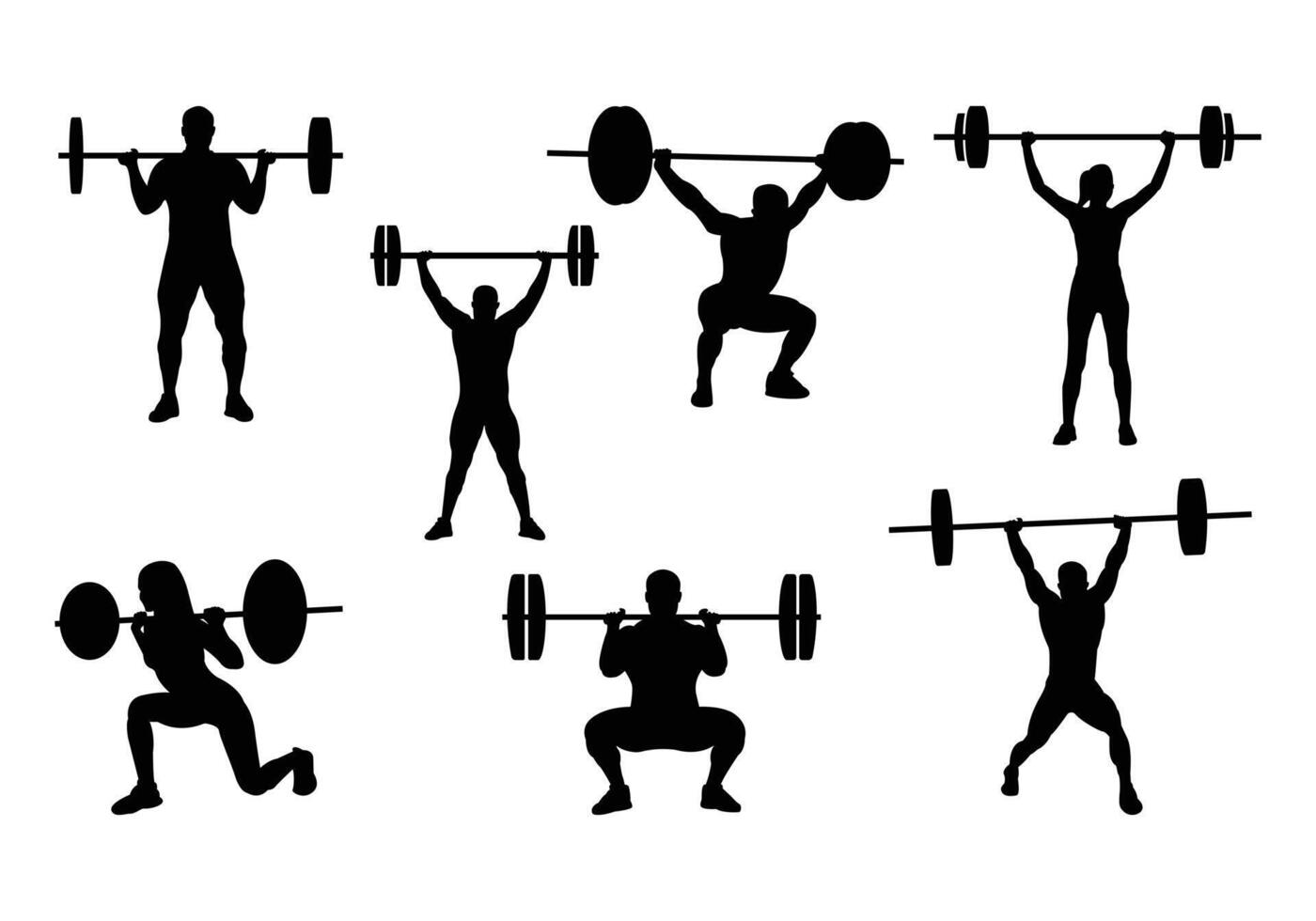 Set of Weight Lifting Icons for Fitness Design. Black silhouette. vector