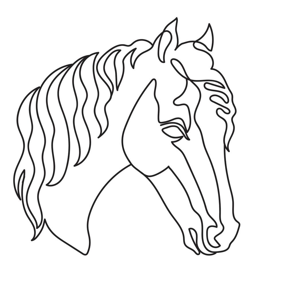 Horse head with long mane continuous one line drawing vector