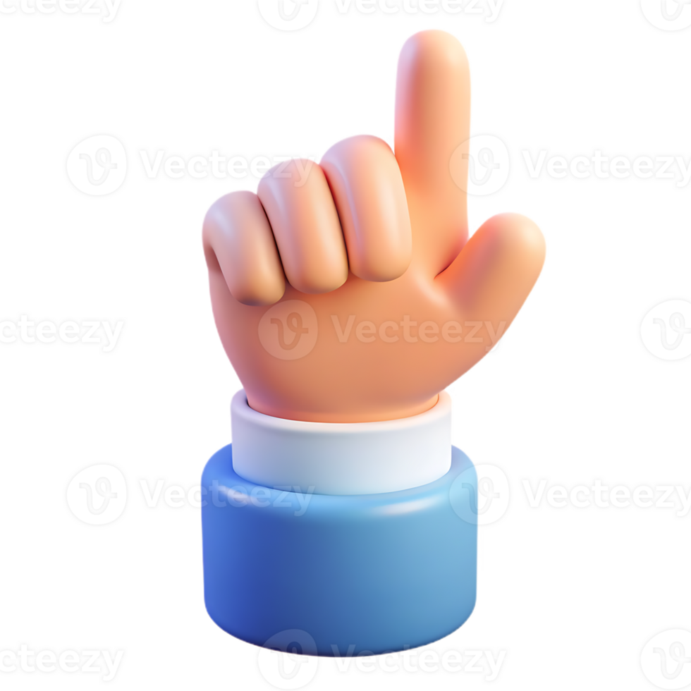 Cartoon hand with index finger pointing upward on blue base png
