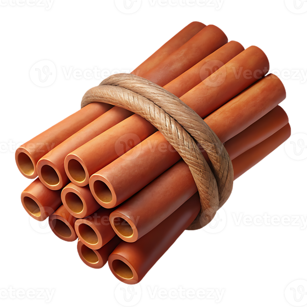 Cinnamon sticks tied with rough twine on transparent background png