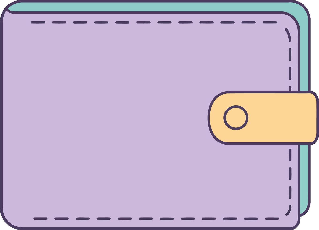 Minimalist purple wallet with beige button clasp digital illustration flat design style vector