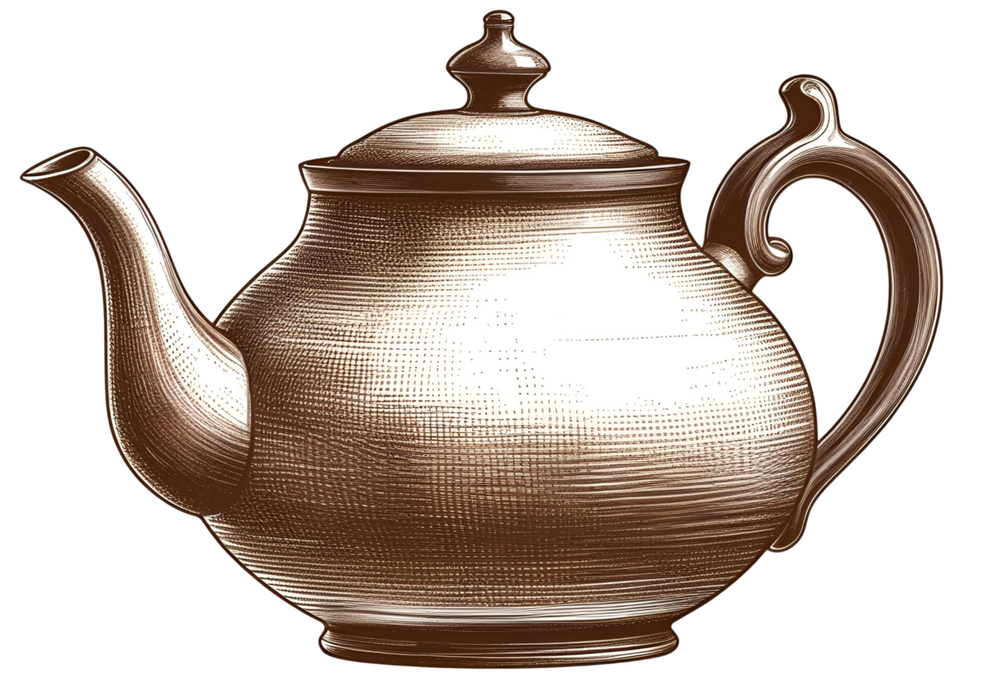 Generic tea pot illustration in vintage stipple engraving style isolated png